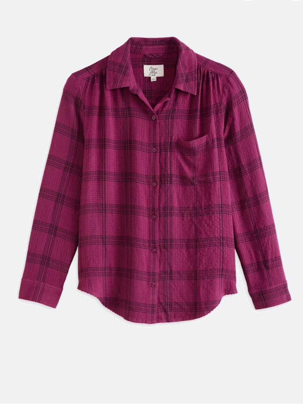 NWOT Cosmic Blue Love Hot Pink Flannel Plaid Button Down Long Sleeve Shirt